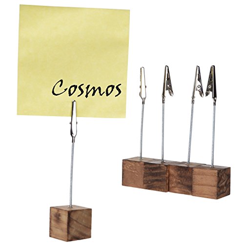 Cosmos® 10 Pcs Lightweight Cube Base Memo Clips Holder With Alligator Clip Clasp For Displaying Number Cards (Wooden Base) #TOP1