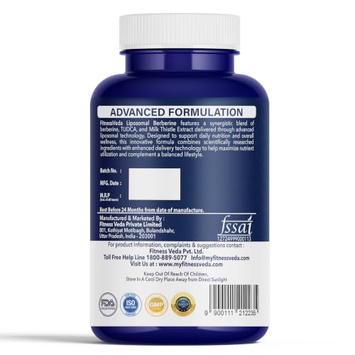 Image of Fitness Veda Liposomal Berberine 2000mg with TUDCA & Milk Thistle Extract | Advanced Liver Health & Metabolic Support Formula | Superior Absorption Technology | 90 Veg Capsules