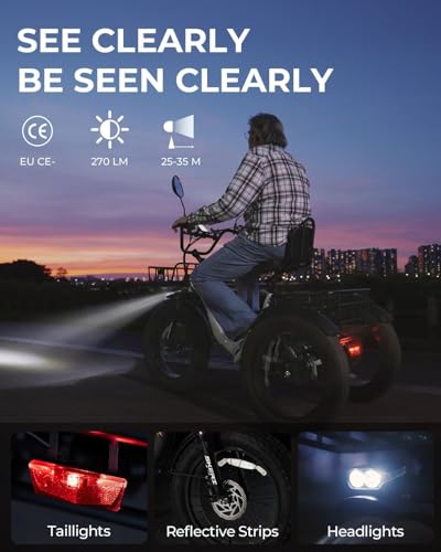 Image of Skeri Electric Tricycle for Adults, 750W(Peak 1350W) Motor Etrike, 20 inchx4 inch Folding Fat Tire Electric Trike, 48V13Ah Battery, 3-Wheel Electric Bike, 20MPH, Front & Rear Basket & Differential