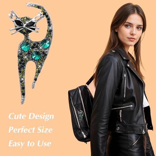 Image of Mabor Vintage Cat Brooch Pin, Rhinestone Cat Brooch for Women Girls Trendy Colorful Crystal Animal Kitten Brooches Lapel Pins