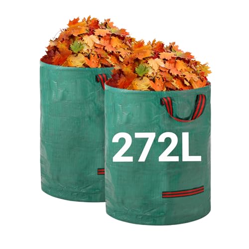 Velway Gartensack 2x272L Gartenabfallsack Laubsack - Stabil Selbststehend mit 4 Griffen, Robust & Wasserdicht - Wiederverwendbar & Faltbar für Grünschnitt, Laub, Rasenschnitt, Gartenabfälle