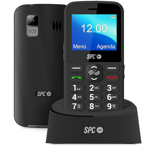 SPC Fortune 2– Teléfono móvil Libre de Teclas y números Grandes para Mayores, botón SOS, Timbre y notificaciones Inteligentes, Volumen extraalto, configuración remota, Base de Carga y USB-C, Negro