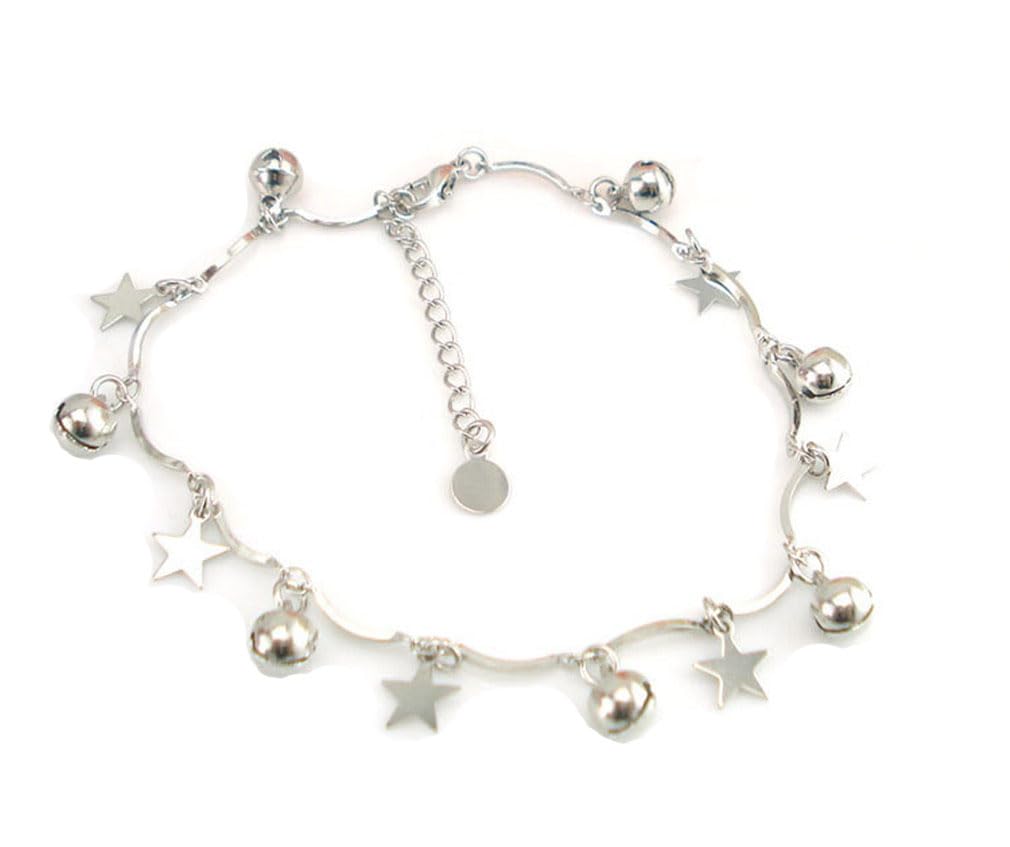 BoowholWomen's Adjustable Anklet Ankle Bracelet with Pendant Stars Bell Made of 925 Sterling Silver