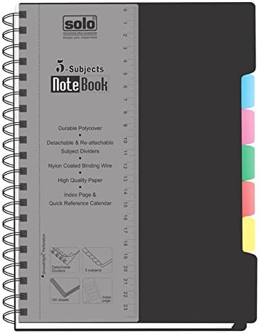 Solo 5-Subjects Spiral Notebook, College Ruled 70 GSM Journal B5 Writing Notebook, 150 Sheets Office Product
