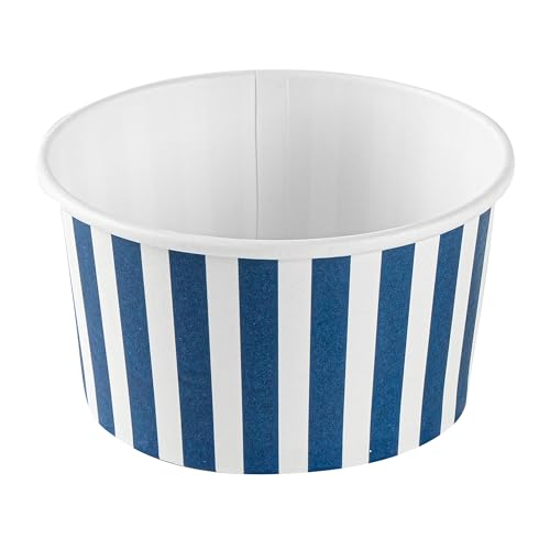 Image of Restaurantware Coppetta 8 Ounce Dessert Cups, 50 Disposable Ice Cream Cups - Lids Sold Separately, Sturdy, Blue And White Paper FroYo Bowls, Striped, For Hot And Cold Foods, Perfect For Gelato