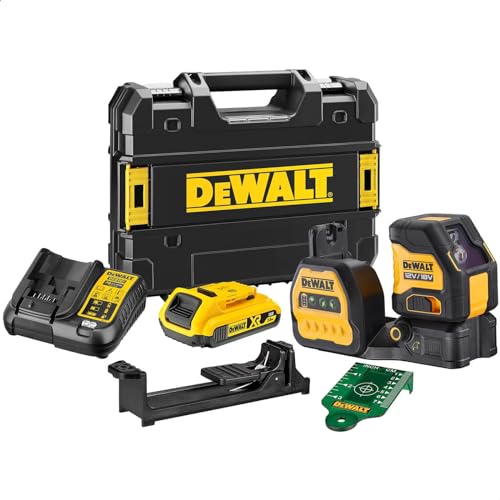 DEWALT DCE088D1G18 Self-Levelling Cross Line Beam Laser 12/18V 1 x 2.0Ah Li-ion, Yellow (DEW088D1G18D)