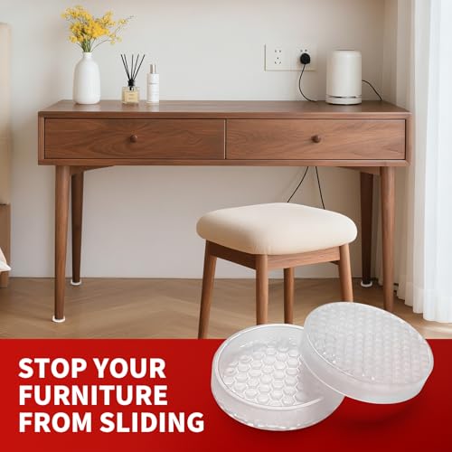 Image of Ezprotekt Non Slip Furniture Pads, 12 Pcs 2 inch Anti Slip Rubber Caster Cups, Anti Skid Furniture Coasters for Hardwood Floors, No Slide Furniture Gripper, Furniture Stoppers to Prevent Sliding (Clear)