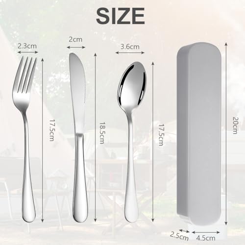 HOTUT 3 Pcs Travel Cutlery Set, Cutlery Set including Portable Pouch Case, Stainless Steel Flatware, Reusable - Image 2
