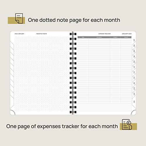 Poprun Monthly Planner 2023-2024 (6.5'' X 8.5'') 18 Months Calendar (Jul 2023 - Dec 2024) With Monthly Expenses Page, Monthly Appointment Book For Time Management, Vegan Leather Cover - Brown #TOP2