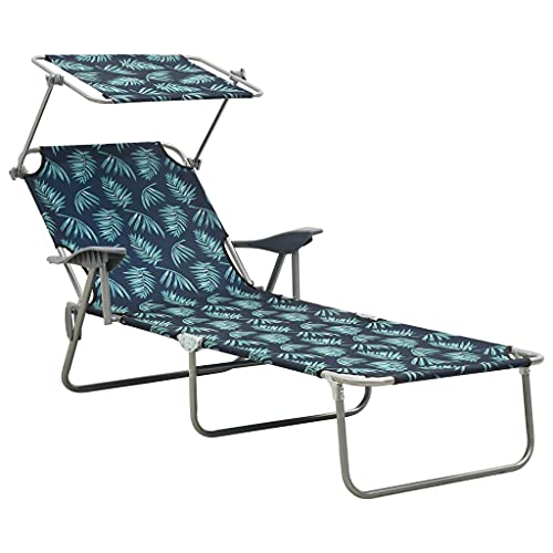 Mhdvray Leaf Print Folding Chaise Lounge with Adjustable Canopy 74x28x11