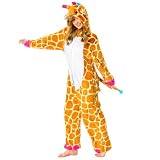 OLAOLA Adult Animal Onesie, Unisex Giraffe Onesies, Plush Cosplay Pajamas, One Piece Sleepwear Costume, Medium