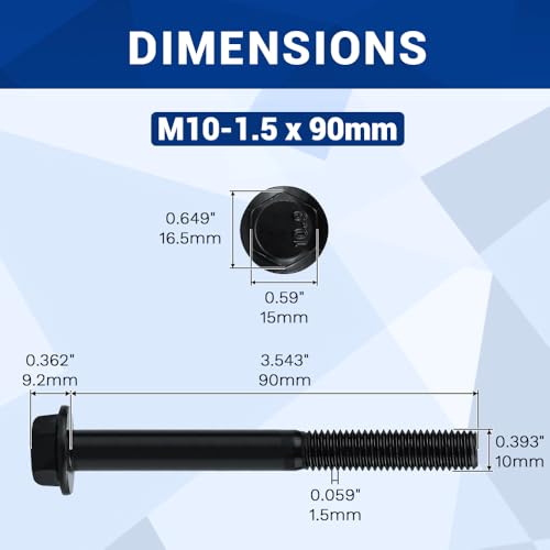 Image of 6-Sets M10-1.5 x 90mm Grade 10.9 Flange Hex Bolts + Flange Nut + Flat Washer + Lock Washer Combo Pack, Black Oxide, for Automotive & Machinery