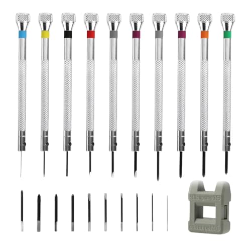 21 PCS Watchmakers Screwdriver Set 0.6-2.0mm Precision Screwdriver Kit Watch Screwdrivers Kit Small Flathead and Phillips Hex Screwdrivers Set for Repairing Watch Eyeglasses Jewelry