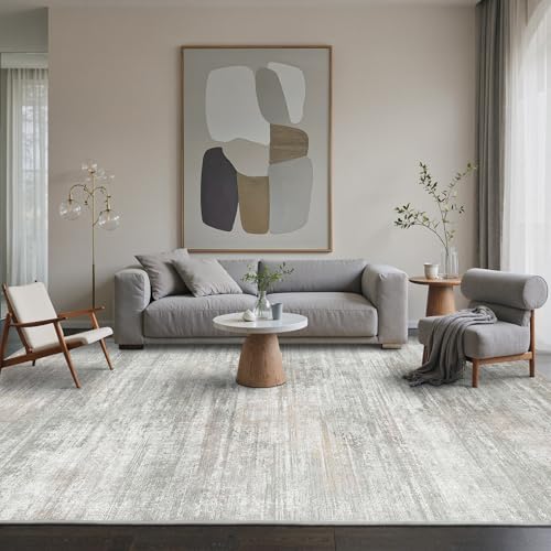 Image of BEIMO Area Rugs 8x10 for Living Room Bedroom, Modern Abstract Machine Washable Rug, Large Soft Low Pile Floor Carpet with Non Slip Backing for Dining Room, Light Grey /Beige