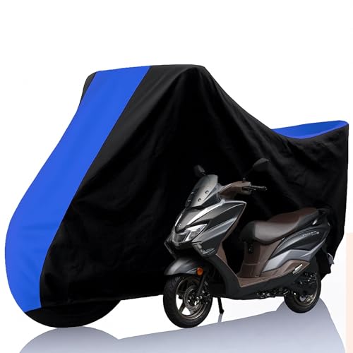 Image of All Weather Protection Two Wheeler Cover for Suzuki Burgman Street 125, Scooter & Scooty | Anti Dust, 100% Waterproof, Heat Resistant, UV Proof - Triple Stitched | (Black Top Royal Blue)
