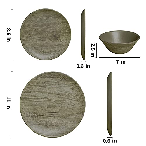 Tp Dinnerware Set, Dinner Service For 6 With Bowls And Salad Dinner Plates,18-Piece Melamine Dishes Set (Wood Grain) #TOP6