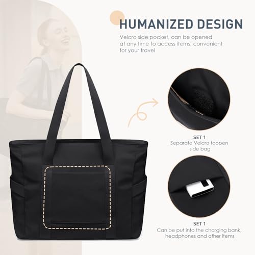 Miniatura 8 de Golf Supags Bolsa Tote Para Mujeres Bolso Hombro Multifuncional Para Mujer De 14 Pulgadas Bolsa Tote Ligera Para Negocios, Escuela, Viajes Negro