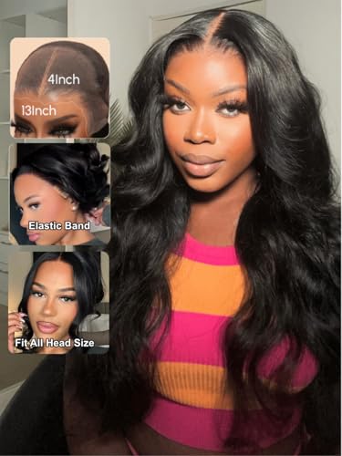 Image of UNICE Pre Everything Body Wave 13x4 Lace Front Wigs Human Hair with Elastic Drawstring Glueless Wig Human Hair Pre Plucked Pre Cut Lace Bleached Knots Ready to Wear Frontal Wig 16 Inches