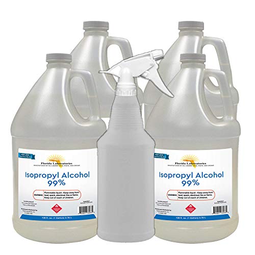 Florida Laboratories Isopropyl Alcohol 99% Anhydrous, 4 Gallon Pack with Empty Spray Bottle Included