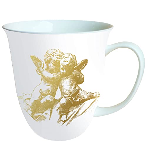 Ambiente Porzellan Tasse ca. 400ml Becher Bone China Mug Für Tee Oder Kaffee Herbst Winter Weihnachten Classic Angels Gold