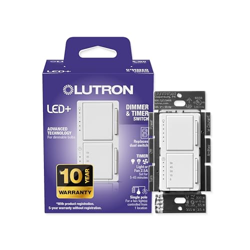 Lutron Maestro LED+ Dual Dimmer and Timer Switch 75-Watt LED Bulbs/2.5 Amp Fans Single-Pole White (MACL-L3T251BG-WH)