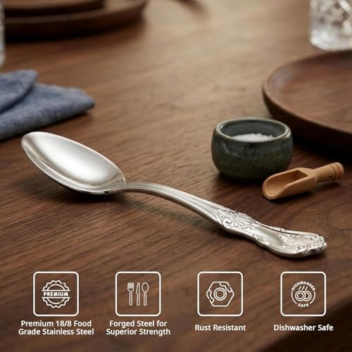 Image of Culinex 18 /8 Premium Stainless Steel 4.4 inch Tea Spoon Set of 12 for Tea, Coffee, Spices, Dessert - Fest | Small Spoons, Silver Rustproof Stylish Flatware By thinKitchen