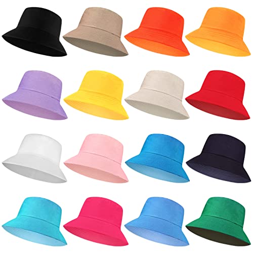Haysandy 16-Piece Solid Color Bucket Hats for Women & Men - Packable Summer Travel Beach Sun Hat Set Lightweight Fishman Cap for Summer Holiday Travel & Beach Vacation Multicolor One Size