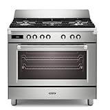 De'Longhi BS 965 MXX Gasherd, 90 cm, Multifunktions-Elektroofen, 5 Brenner, Gusseisengitter, True Fan Cooking, belüfteter Grill, Farbe Edelstahl, Energieklasse A