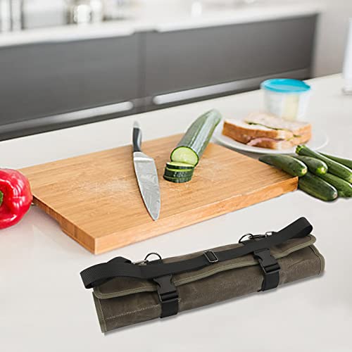 QEES Chef’s Knife Roll Bag,Waxed Canvas Chef Knife Bag,Portable 10 Slots Chef Knife Case Plus 1 Zipper Pockets Hold Home Kitchen Knife Tools Up To 18.8”,Heavy Duty Knife Bags For Chefs - Thumbnail 5