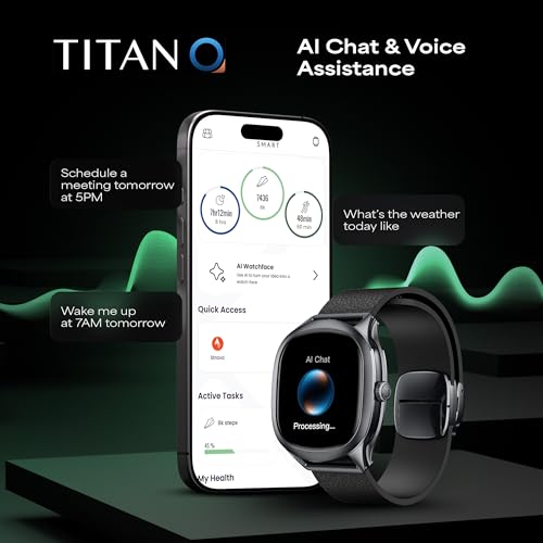 Image of Titan EVOKE S Smartwatch with 1.7 inch AMOLED Display,1000 Nits, AI Watch Faces, Rotary Crown, AI Chat, Smart Glance, Flush strap Transition,Magnetic Precision Buckle,BT Calling, 24 /7 Health Suite - Green