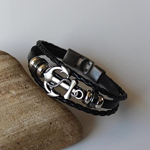 yesTGE Pulseira masculina vintage multicamadas trançadas à mão pulseiras de couro para homens e mulh