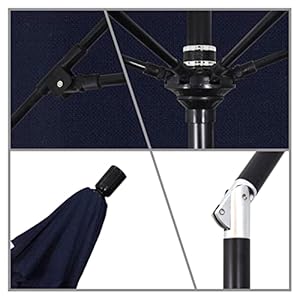 California umbrella 9 round aluminum pole fiberglass rib market umbrella crank lift collar tilt black pole navy blue olefin  urban country home decor