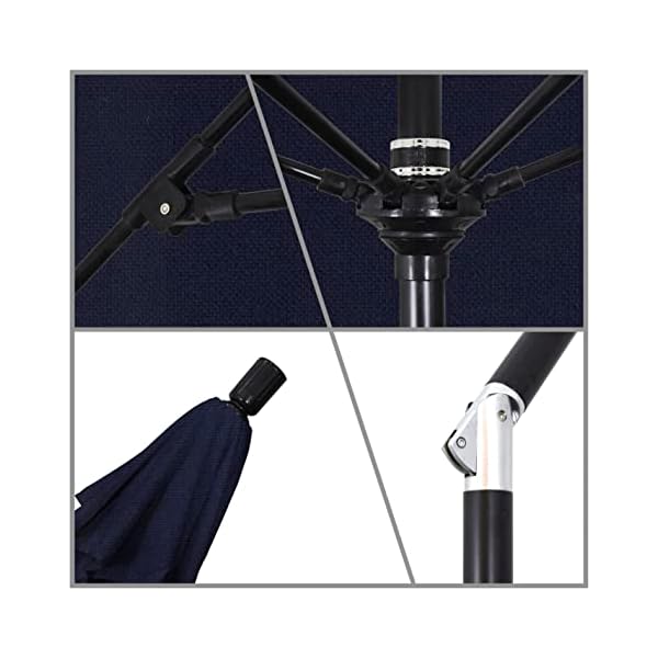 California umbrella 9 round aluminum pole fiberglass rib market umbrella crank lift collar tilt black pole navy blue olefin  urban country home decor