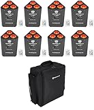 8 Rockville RockWedge LED 54w RGBWA+UV Rechargeable Wireless DMX Lights+Backpack