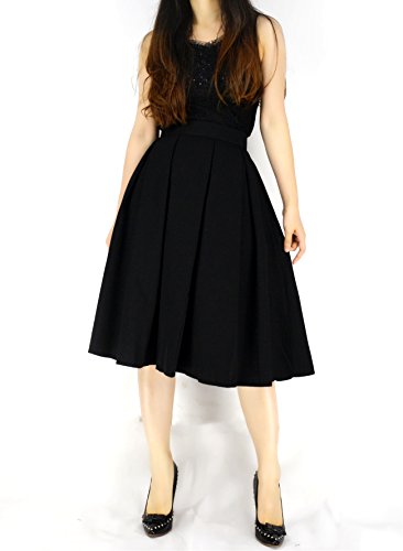 Women's Vintage Pleated Midi Skirts - A-Line High Waist Swing Flared Skirts4