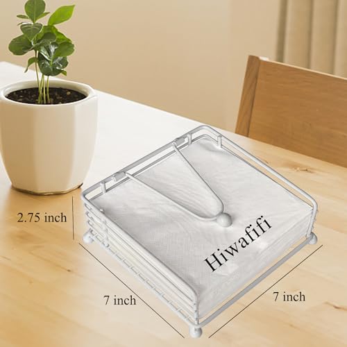 hiwafifi Napkin Holder for Table, Flat Napkin Dispenser with Weighted Arm, Square Cocktail Paper Holder of Elegant Rustic Iron for Kitchen Dining Room Decor Restaurant Farmhouse Hotel Party, White by hiwafifi - Used condition - Image 2