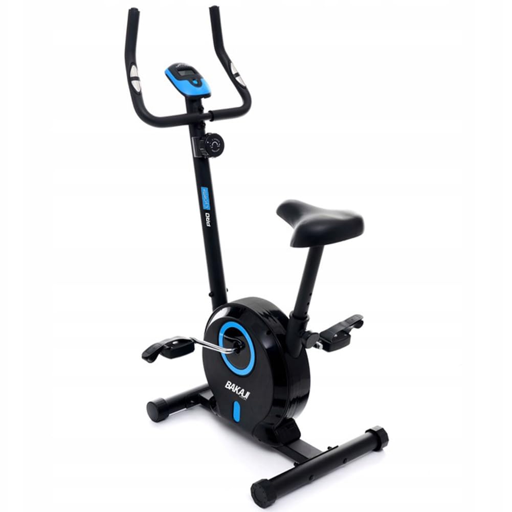 BAKAJI Cyclette per Fitness da Casa con Manico Alto e Sedile Regolabile, Bici da Palestra, Spinning Bike Verticale con Display LCD e Sensori Cardiaci e Calorie per Allenamento Gambe, Pancia, Cardio