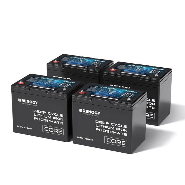 Renogy 12V 100Ah LiFePO4 Battery with 5000+ Deep Cycles, 12V Lithium Battery with BMS Protection & IP65, Backup Power for Van Caravan Campervan Motorhome Cabin Marine, Support Series/Parallel, 4 Pack