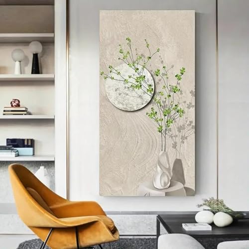 Art mural fleurs vertes impression toile haut de gamme décoration salon beige 30x60 cm