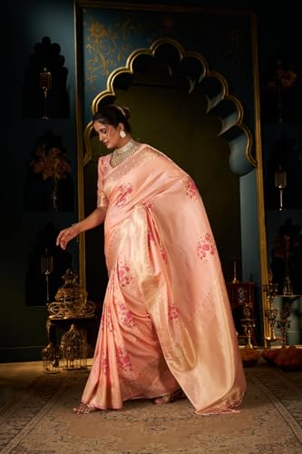 Image of SWORNOF Women's Banarasi silk Saree With Unstitched Blouse Piece