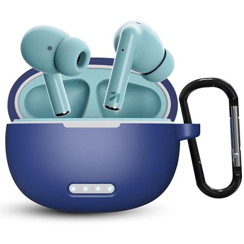 Image of Sounce Earphone Case Cover for Boult Audio W20 TWS Soft Silicone Skin Case Cover Shock Absorbing Protective Case with Keychain [Front LED Visible] - Blue