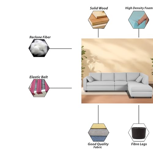 Image of Florian RHS 6 Seater L Shape Sofa Set for Living Room (Grey Fabric) Premium Fabric Sofa