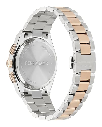 Ferragamo Vega Upper East Chrono Collection Luxury Mens Watch Timepieces with a Two Tone Bracelet and Case Featuring a Brown Dial3