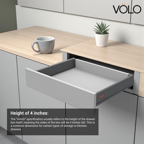 Image of VOLO Soft Close Tandem Drawer Slide System for Modular Kitchen - Double Gallery Metal Side Panels, Innotech Type, 50Kg Load Capacity | 1 Set | Grey, 4 Inch X 500MM /20 inch