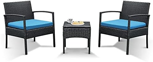 PROHIKER 3 PCS Patio Rattan Conversation Chair Set, 3 PCS Patio Wicker Rattan Furniture Set, Patio Wicker Rattan Table Patio Furniture Set Balcony Furniture Deck Backyard