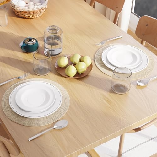 Image of Dining Table Mats Set of 2 | Cotton Table Mat 32 cm Diameter, Encasa XO Washable Round Table Mats, Heat Resistance Dining Table Placemats, Handmade Ribbed Style for Centre Table, Beige
