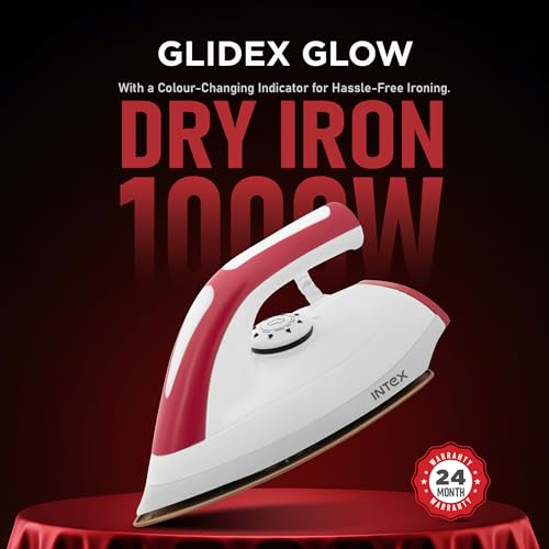 Image of Intex Glidex Glow Dry Iron 1000W | Non-Stick German Coating Soleplate | Adjustable Temperature Control | Shock Proof Body | Thermal Fuse Protection | 360 Swivel Cord for Home Use | 2 Year Warranty