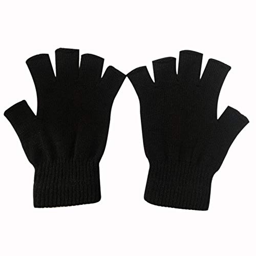 Monochef 2 Pair Half Finger Gloves Winter Knit Touchscreen Warm Stretchy Mittens Fingerless Gloves In Common Size For Men And Women,Black thumb #6