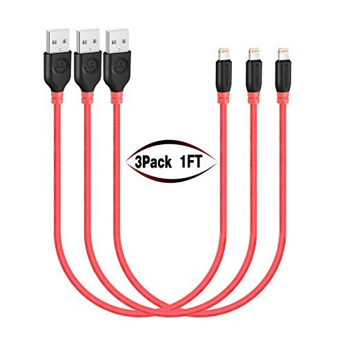 Short Lightning Charger Cable 3Pack, 1FT iPhone USB Cord, SMALLElectric Durable Braided Nylon Sync Fast Charging Wire for iPhone X / 8/8 Plus / 7/7 Plus / 6/6 Plus / 5s / iPad and More,Red