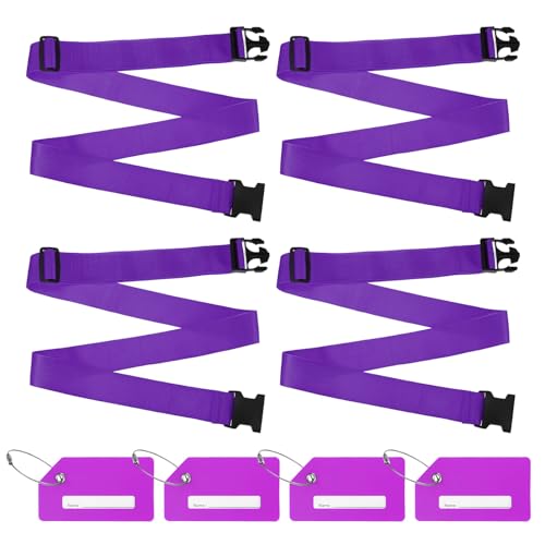 Image of M METERXITY 4-Sets Luggage Straps TSA Approved, Travel Straps for Luggage Suitcase Tags Set, Adjustable Suitcase Belt [Purple]